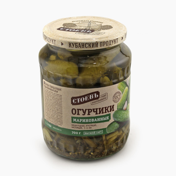 Огурцы СТОЕВЪ маринованные 3-6 см 700 гр ст/б